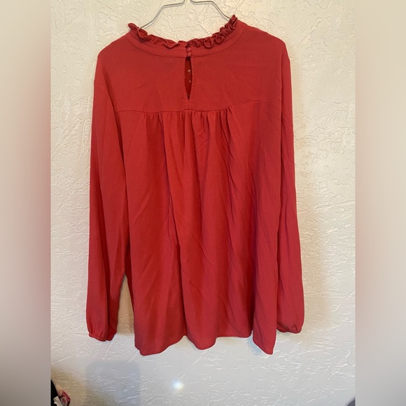 Sweet Bohemian Torrid Floral Embroidery Long-Sleeved Breezy Ruffled Neck Blouse - Picture 7 of 16